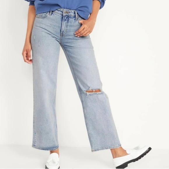 Old Navy Denim - Old Navy, Mid-Rise Ripped Wide-Leg Jeans for Women, Tilly